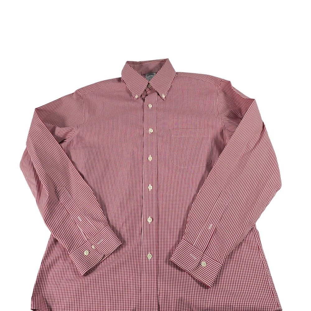 Brooks Brothers 346 Mens Slim Fit Non-Iron Gingham Button Down Shirt Red White M